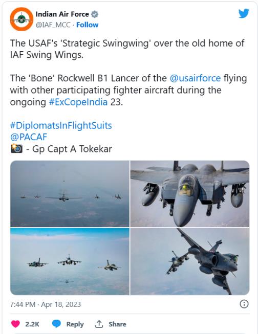 美国在印度卡莱昆达空军基地（Kalaikunda）与印度进行联合演习